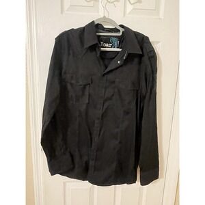Roar Foundation Embroidered Stitching Men Sz XLarge Black Button Up Roll Cuffs